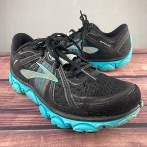 Brooks Pure Flow Womens Size 8 Running Shoes Black And Blue Lace Up Sneakers